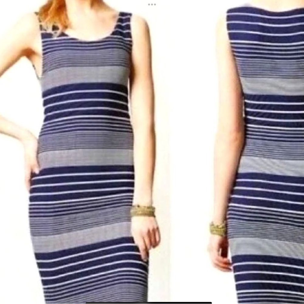 Maeve Midi Dress Edisto Blue & White Stripes Size L